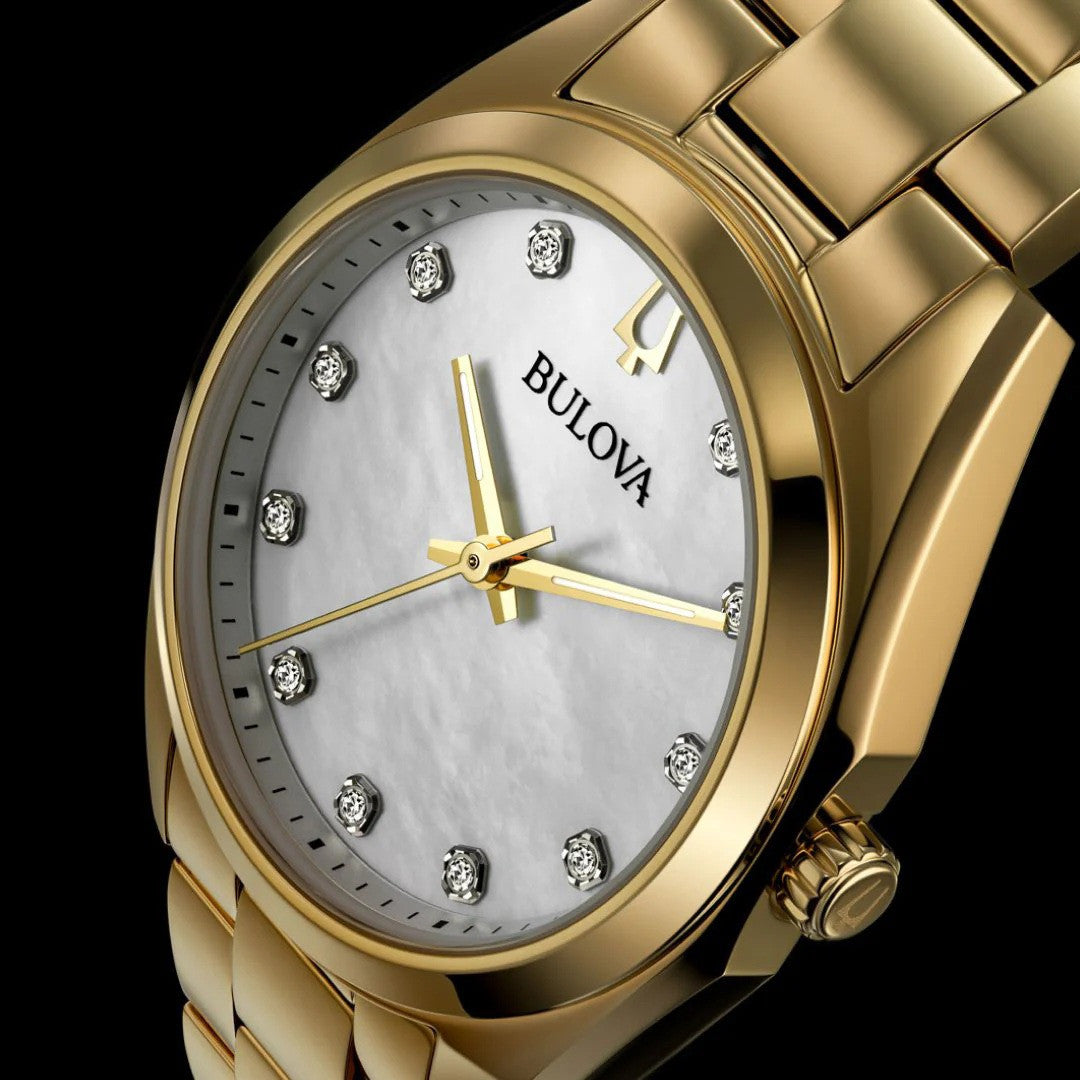 bulova ladies gold diamond set watch 97p172