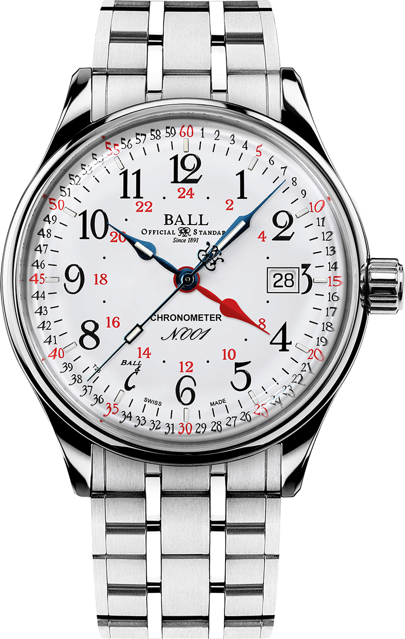Ball Trainmaster Railroad Standard Time GMT Mens Watch NM3888D-S5CJ-WH