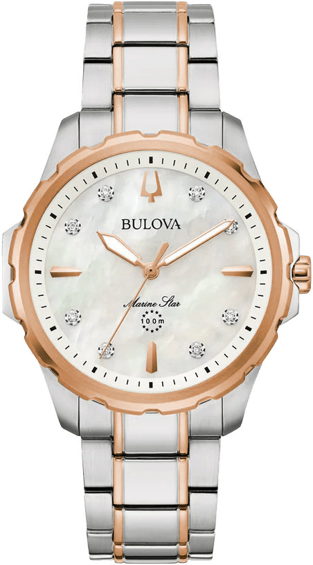 Bulova Marine Star 100m Ladies 36mm Diamond Watch 98P228