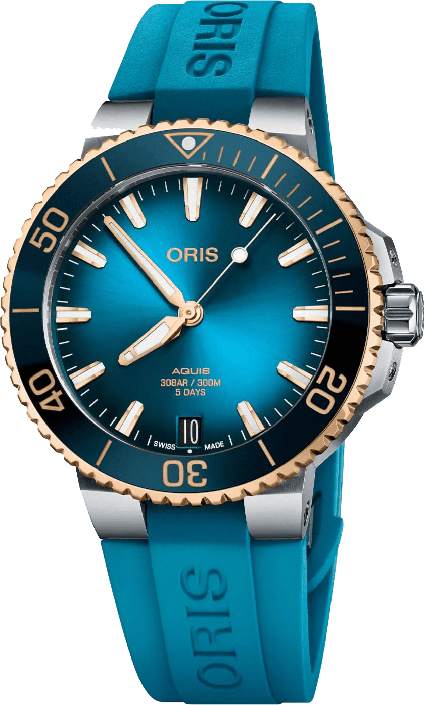 Oris Aquis 400 Blue Dial Automatic Dive Watch in Gold