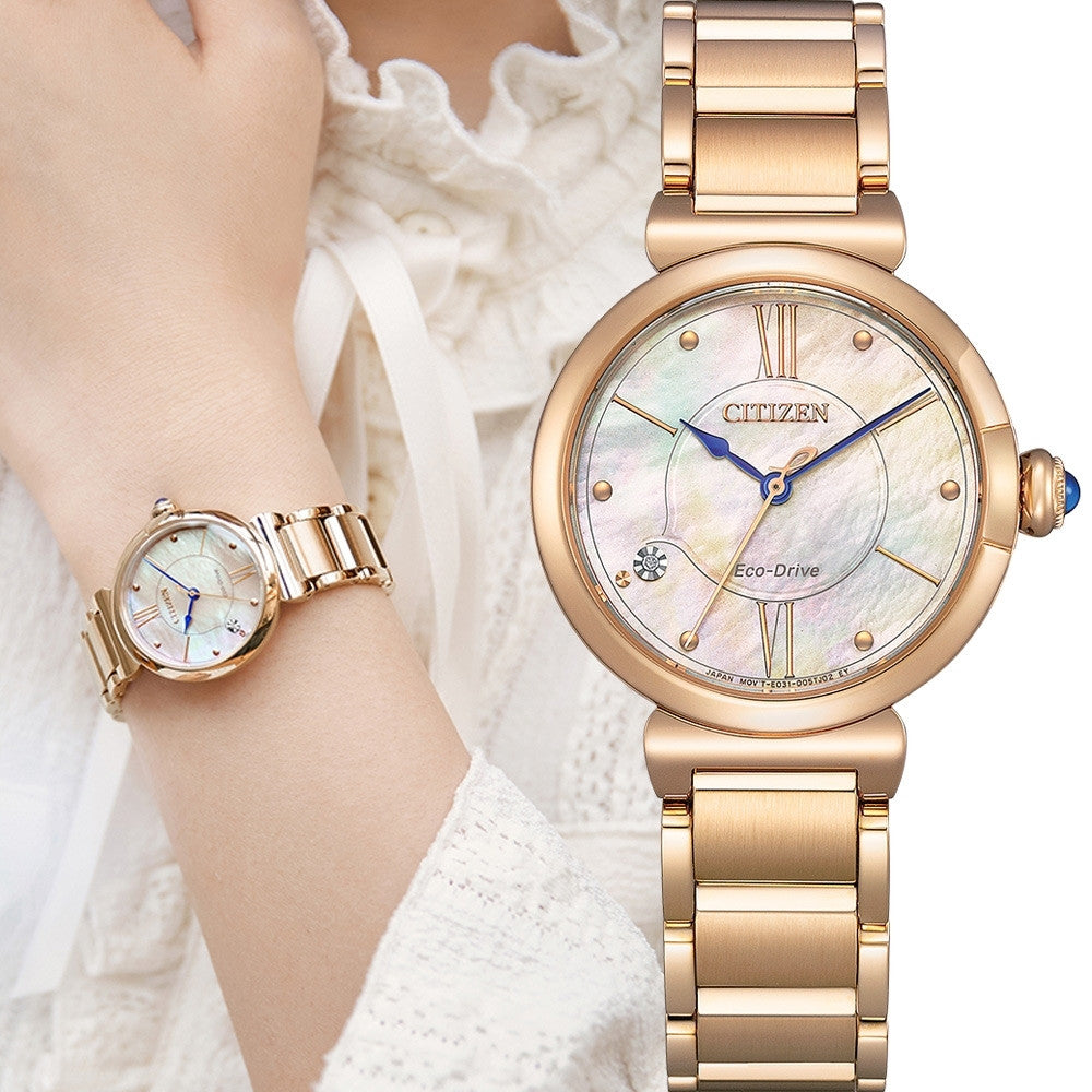 citizen ladies solar power diamond set dress watch em1073-85y