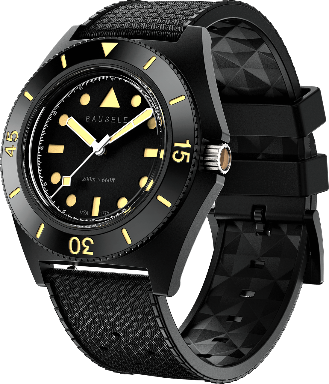 bausele sydney diver black 39.5mm mens watch