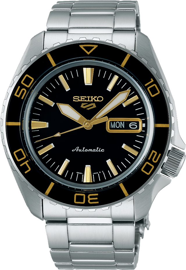 seiko 5 sports skx series black gold dial mens automatic movement watch srpk99k