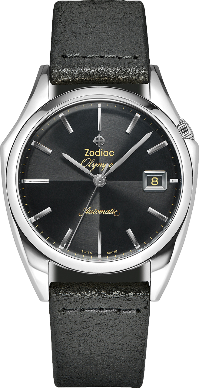 zodiac olympos automatic black leather mens swiss field watch zo9700